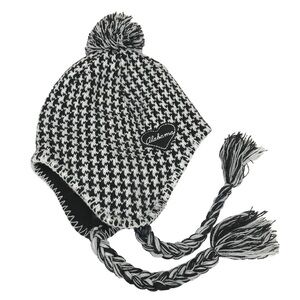 American Grown Knit Houndstooth Alabama Heart Pom-Pom Hat Ear Flaps Black White